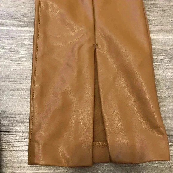 Abercrombie & Fitch Tan Faux Vegan Leather The Skinny Ultra High Rise Split 32 - Picture 6 of 10